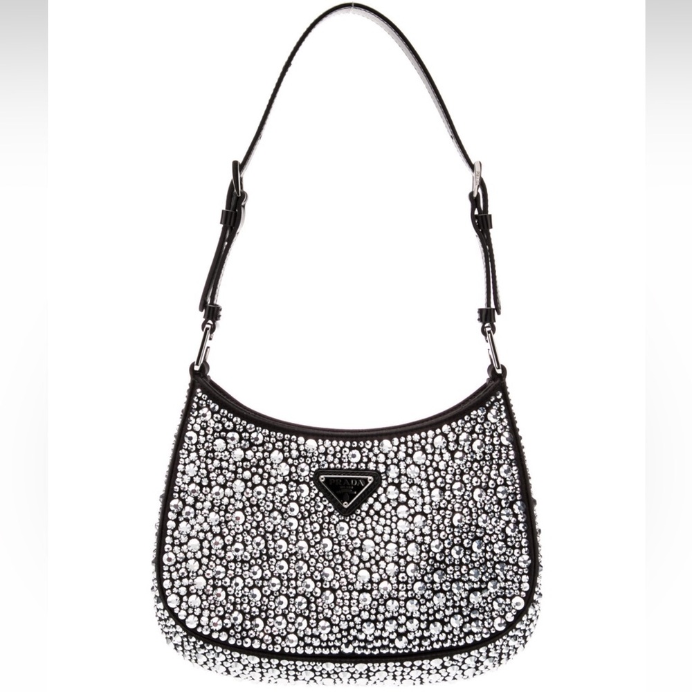 100% AUTHENTIC - PRADA ENAMELED METAL CRYSTAL STUDDED TRIANGLE CLEO BAG  - BNWT!